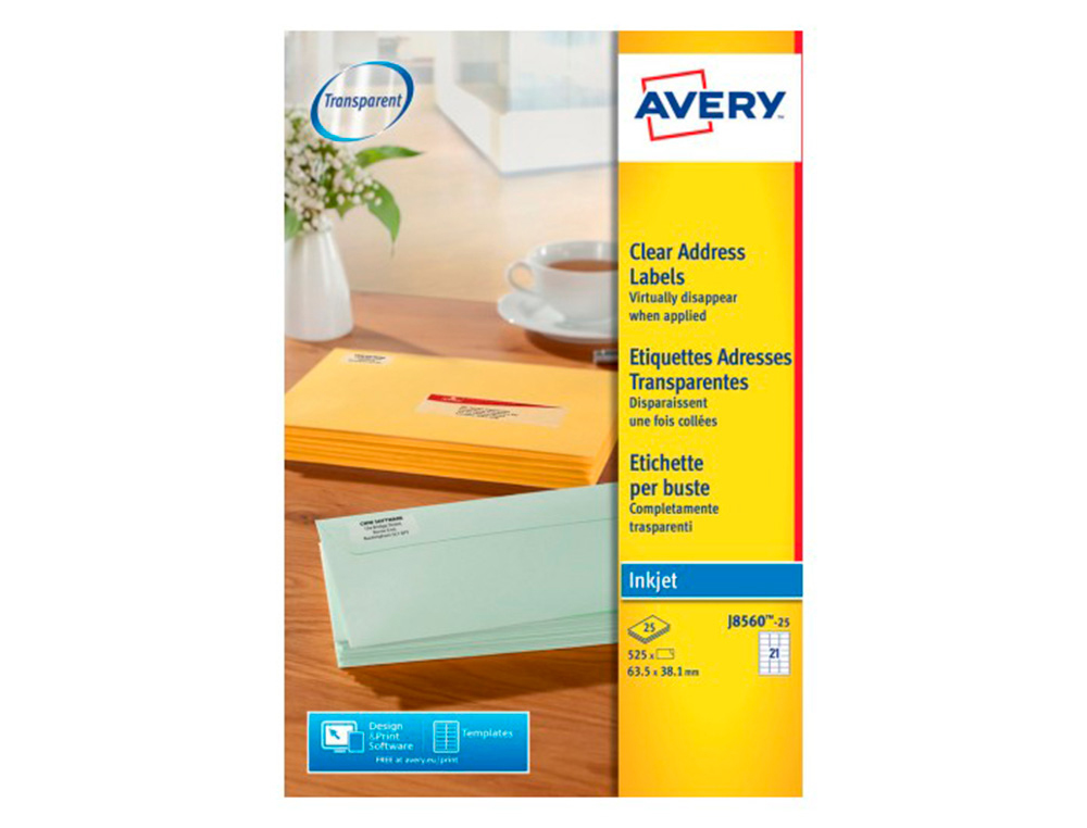 ETIQUETTE AUTOCOLLANTE AVERY ADRESSE JET ENCRE TRANSPARENT 63,5 X 38,1 MM BOITE DE 525
