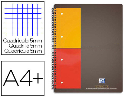CAHIER NOTEBOOK OXFORD OPTIK PAPER COUVERTURE RIGIDE A4+ 21X32CM 160 PAGES 5X5MM FEUILLES DÉTACHABLES PERFORÉES NOIR