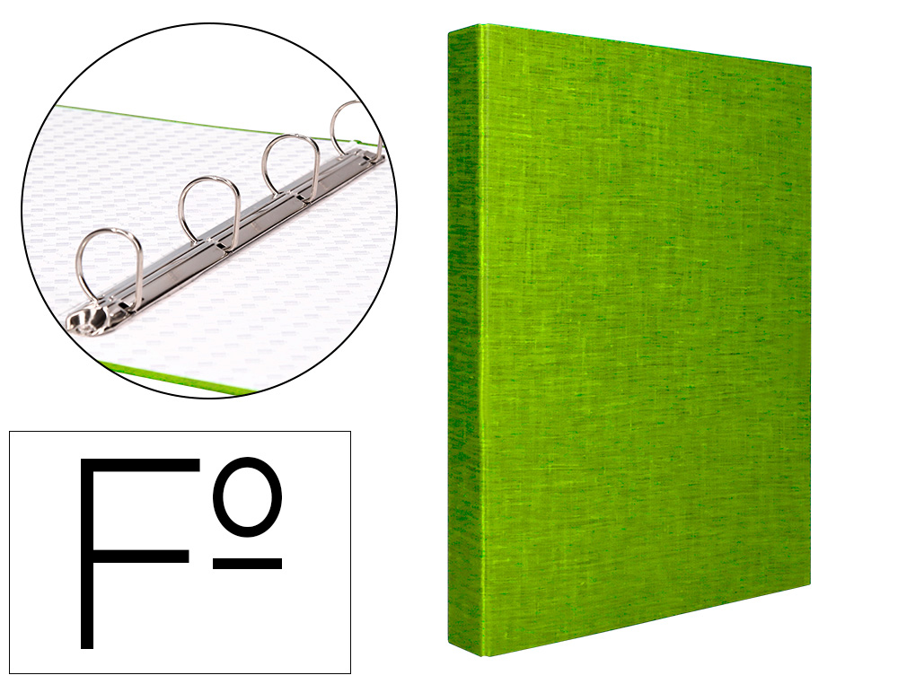 CLASSEUR LIDERPAPEL 4 ANNEAUX RONDS 25MM A4+ CARTON REMBORD PAPER COAT COLORIS VERT CLAIR
