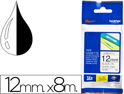 RUBAN LAMINÉ TZE POUR TITREUSE BROTHER P-TOUCH TZE231 12MM COLORIS IMPRESSION NOIR/BLANC