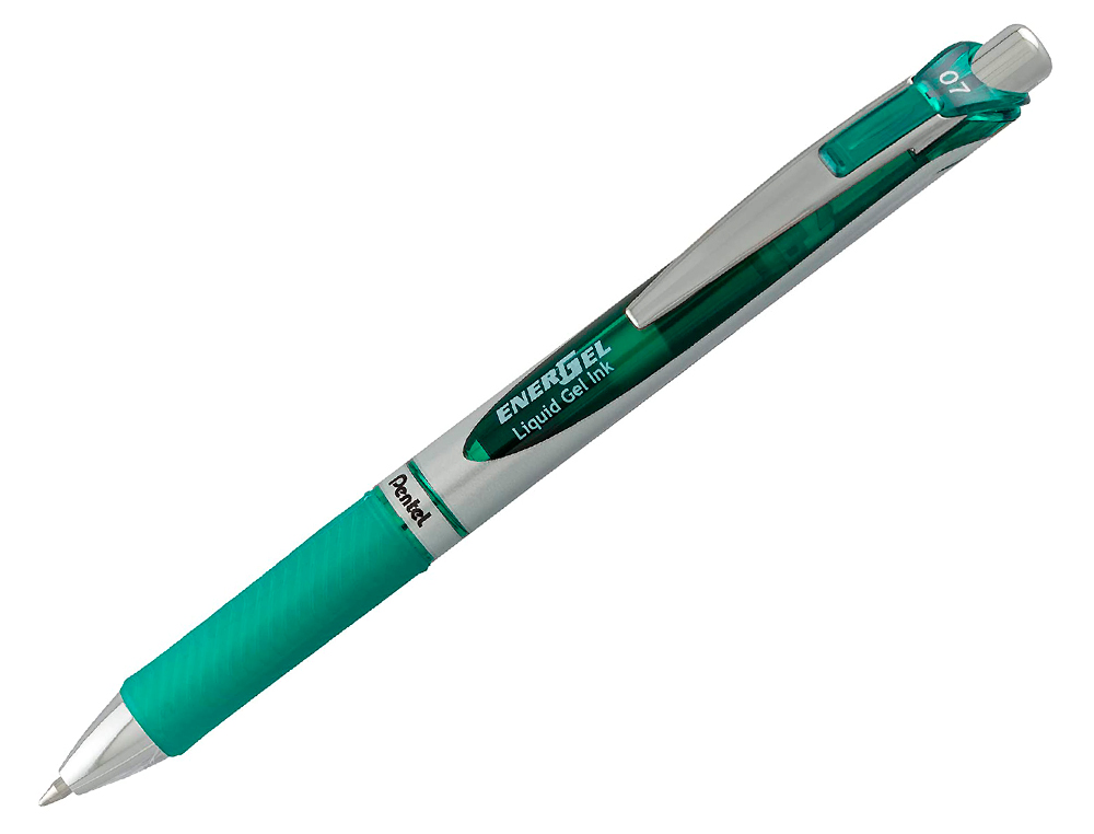 ROLLER PENTEL ENERGEL RÉTRACTABLE POINTE METAL MOYENNE 0.7MM RECHARGEABLE CLIP MÉTAL COLORIS VERT