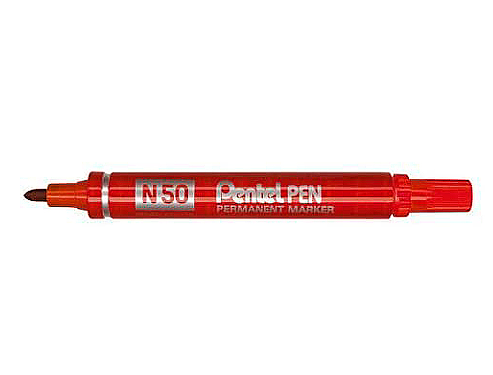 MARQUEUR PENTEL N50 PERMANENT POINTE OGIVE 4.3MM ENCRE  SOLVANT INDLBILE TOUS SUPPORTS CORPS MTAL ROUGE
