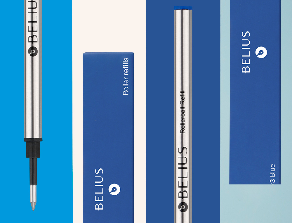 RECHARGE ROLLER BELIUS POINTE 0,7MM ENCRE COLORIS BLEUE BOITE 3 UNITES