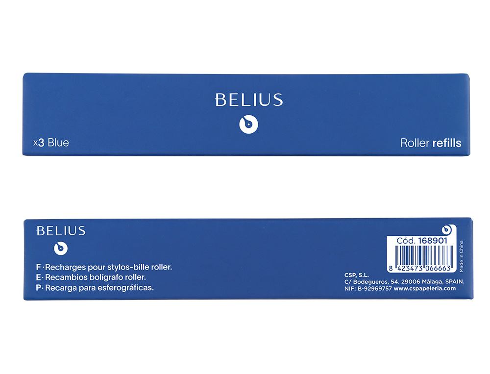 RECHARGE ROLLER BELIUS POINTE 0,7MM ENCRE COLORIS BLEUE BOITE 3 UNITES