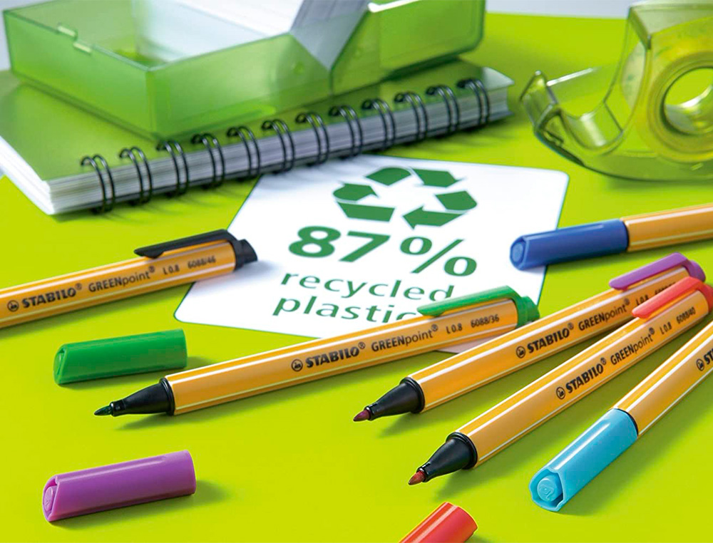 STYLO-FEUTRE STABILO GREENPOINT PLASTIQUE RECYCLE  ECRITURE MOYENNE 0,8MM POINTE MULTIFONCTION COLORIS VERT