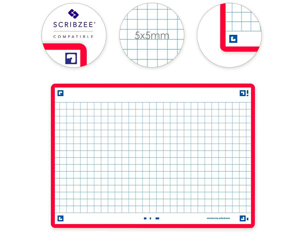 FICHES BRISTOL OXFORD REVISION 2.0 A6 NON PERFOREE  32 FICHES/FILM Q5X5 CADRE     ROUGE