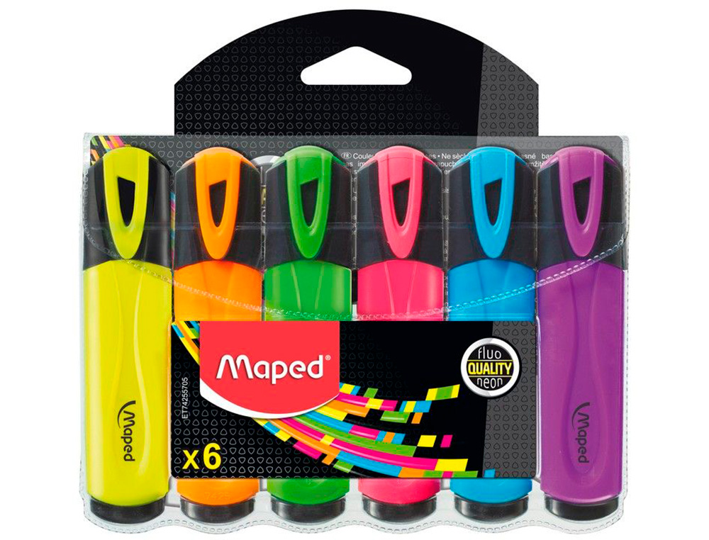 SURLIGNEUR MAPED FLUO'PEPS FLUORESCENT CLASSIC COULEURS  ASSORTIES POCHETTE DE 6