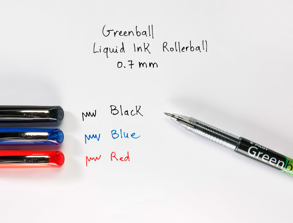 GREENBALL ROLLER ENCRE LIQUIDE 10 STYLOS + 10 RECHARGES POINTE MOYENNE NOIR