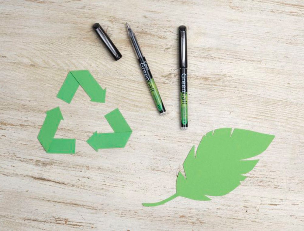 GREENBALL ROLLER ENCRE LIQUIDE 10 STYLOS + 10 RECHARGES POINTE MOYENNE NOIR