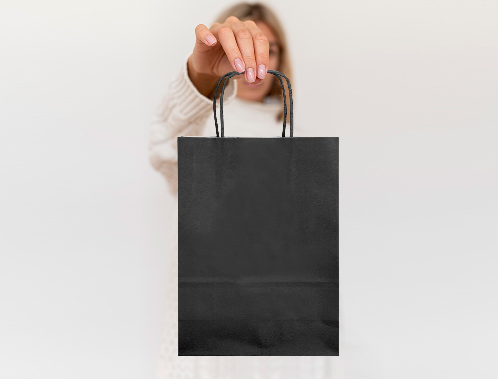 SAC PAPIER Q-CONNECT CELLULOSE M ANSE TORSADEE     270X370X12MM COLORIS NOIR