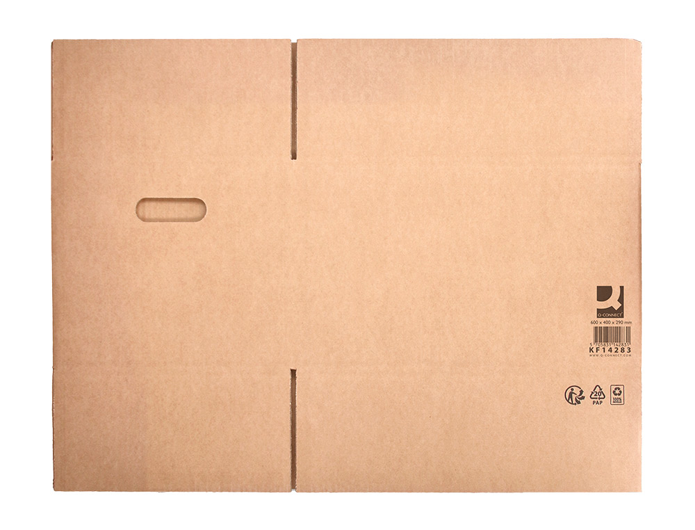 CAISSE AMERICAINE Q-CONNECT AVEC POIGNEES CARTON RECYCLE CANNELURE 5MM 600X400X290MM COLORIS KRAFT