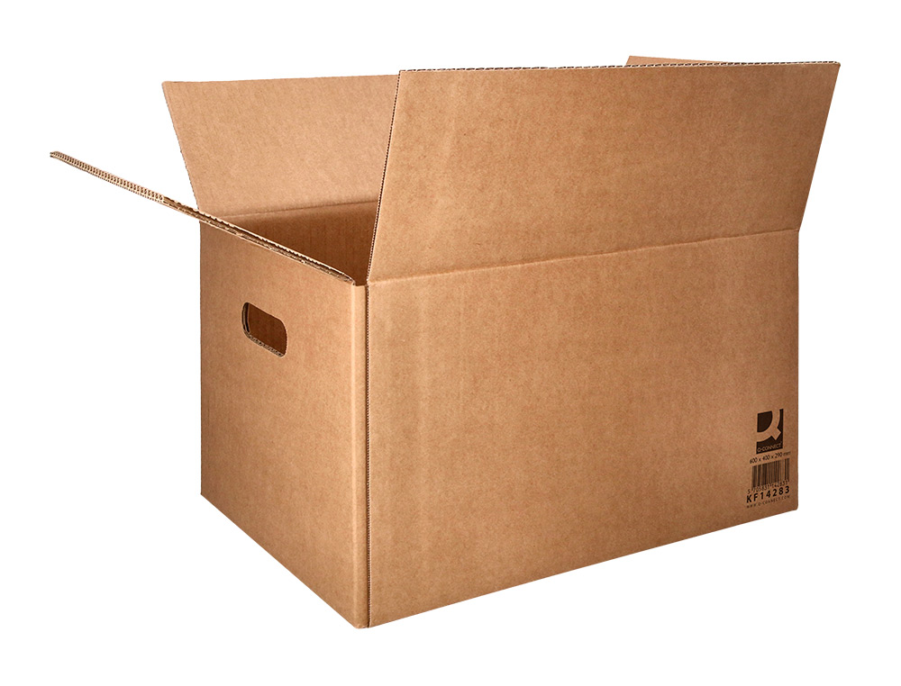 CAISSE AMERICAINE Q-CONNECT AVEC POIGNEES CARTON RECYCLE CANNELURE 5MM 600X400X290MM COLORIS KRAFT