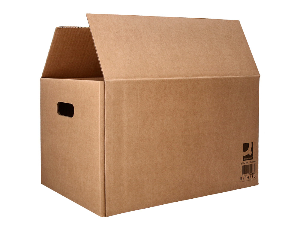 CAISSE AMERICAINE Q-CONNECT AVEC POIGNEES CARTON RECYCLE CANNELURE 5MM 600X400X290MM COLORIS KRAFT