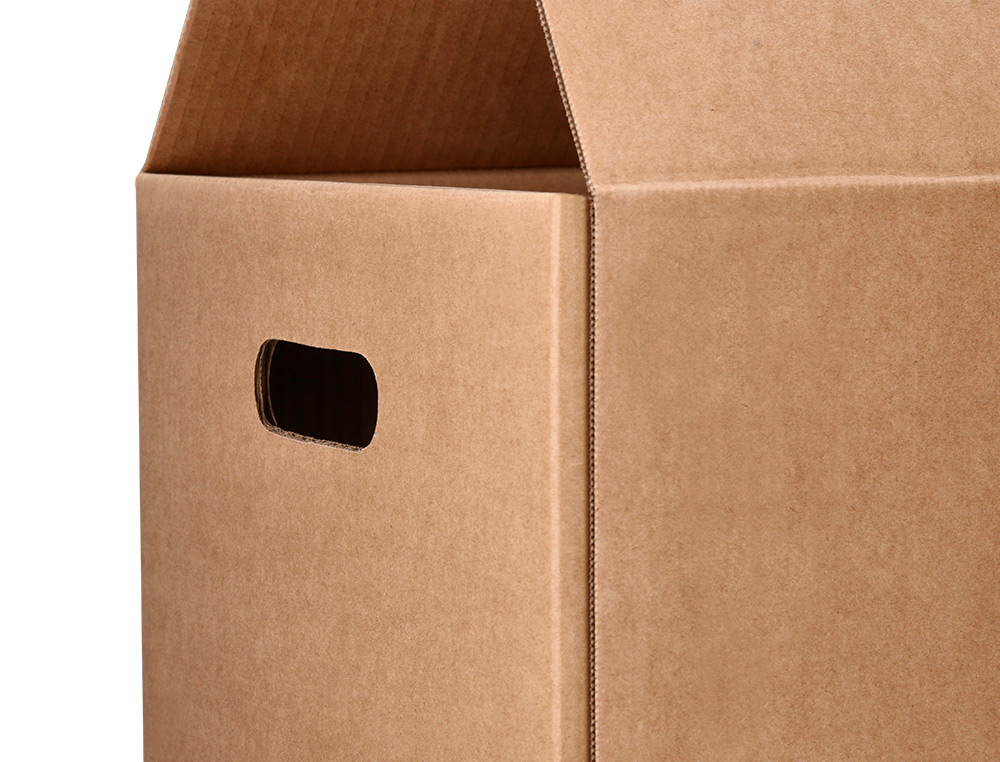 CAISSE AMERICAINE Q-CONNECT AVEC POIGNEES CARTON RECYCLE CANNELURE 5MM 600X400X290MM COLORIS KRAFT