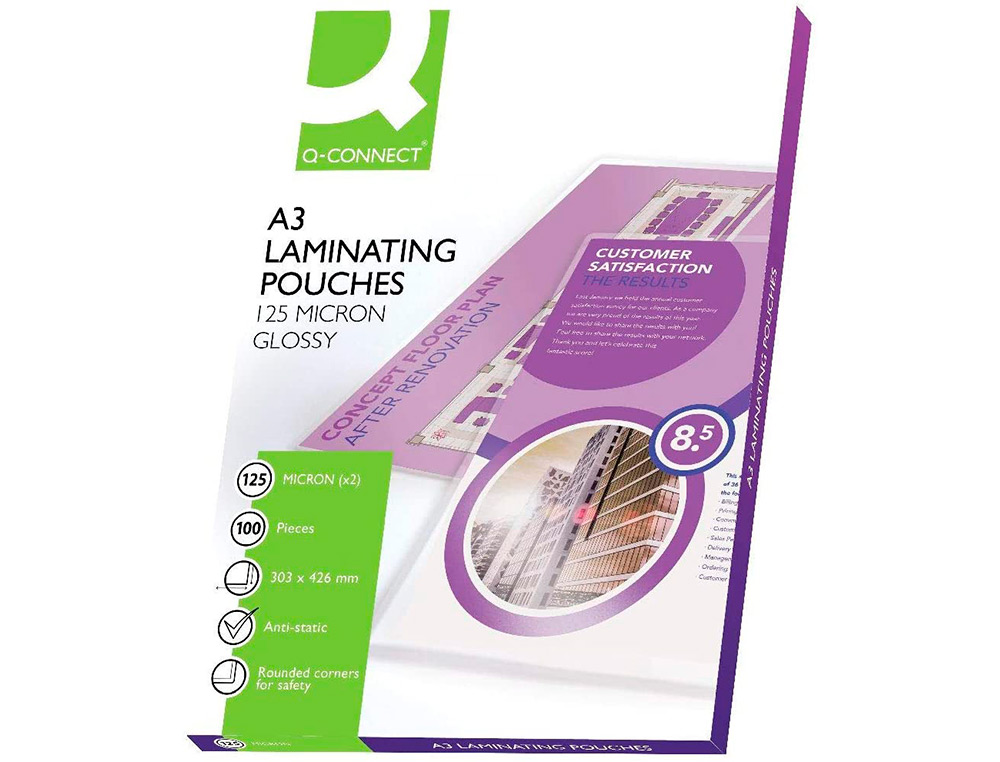 POCHETTE PLASTIFICATION Q-CONNECT À CHAUD ÉCONOMIQUE FORMAT A3 125 MICRONS BOÎTE 100 UNITÉS