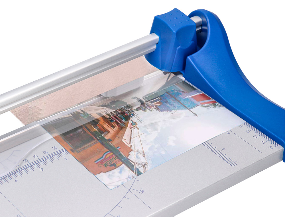 ROGNEUSE Q-CONNECT A3 10F BASE ACIER LAME ROTATIVE AIG  UISE AUTOMATIQUE TABLE IMPRIME GUIDE ANGLE 440X157MM