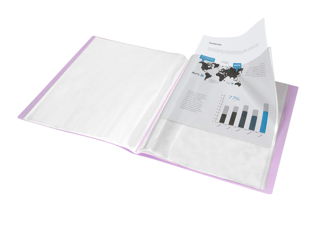 PROTEGE-DOCUMENTS LIDERPAPEL POLYPROPYLENE COUVERTURE FLEXIBLE 40 POCHETTES FIXES A4 220X297MM LAVANDE OPAQUE