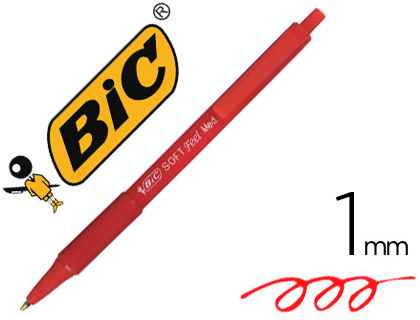 STYLO-BILLE BIC SOFT FEEL POINTE MOYENNE 1MM RTRACTABLE CLIP GRIP CORPS CAOUTCHOUC COULEUR ROUGE