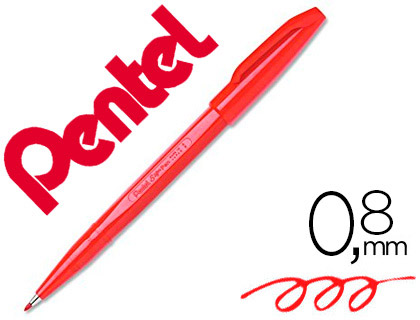 STYLO-FEUTRE PENTEL SIGN PEN AQUARELLABLE CRITURE LARGE 0.8MM POINTE FIBRE ACRYLIQUE ENCRE SOLUBLE EAU COLORIS ROUGE