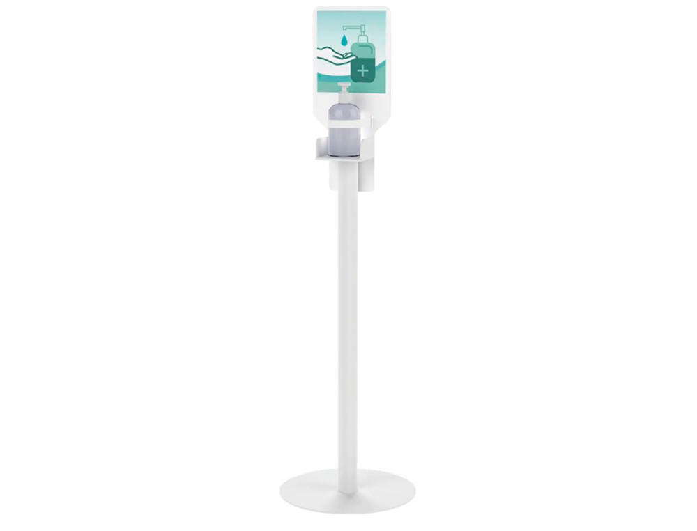 STATION DE DESINFECTION PAPERFLOW SOCLE EN ACIER MAINTIEN DU GEL HYDROALCOOLIQUE SANS ETAGERE COLORIS BLANC