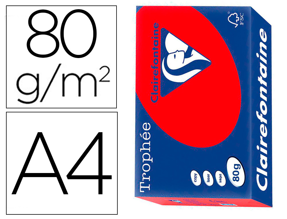 PAPIER CLAIREFONTAINE MULTIFONCTION LASER COULEUR   TROPHE A4 80G ROUGE CORAIL    PARFAITE OPACITE PAQUET 500
