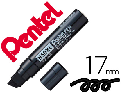 MARQUEUR PENTEL N50XL PERMANENT POINTE BISEAU EXTRA-LARGE CORPS ALUMINIUM ENCRE  SOLVANT  INDLBILE TOUT SUPPORT NOIR