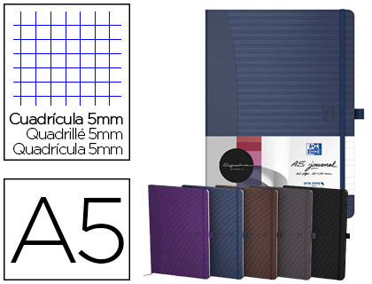 CARNET BROCH OXFORD SIGNATURE COUVERTURE RIGIDE A5 14,8X21CM 160 PAGES 90G 5X5MM COLORIS ASSORTIS