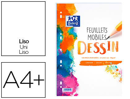 FEUILLET MOBILE OXFORD A4 210X297MM 100 PAGES 90GR RGLURE DESSIN PERFOR SOUS FILM