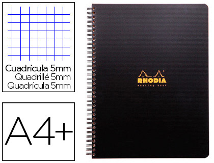 CAHIER RHODIACTIVE NOTEBOOK RELIURE INTGRALE NOIRE COUVERTURE PP A4+ 22,5X29,7CM 160 PAGES 90G 5X5MM MICROPERFOR