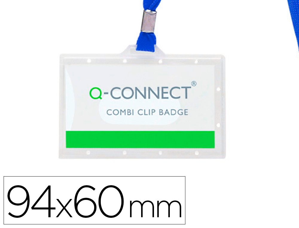 BADGE Q-CONNECT LACET PLASTIQUE RIGIDE CONGRS FOIRES ENTREPRISES INTRIEUR CARTE BLANCHE CORDON NOIR 94X60 MM