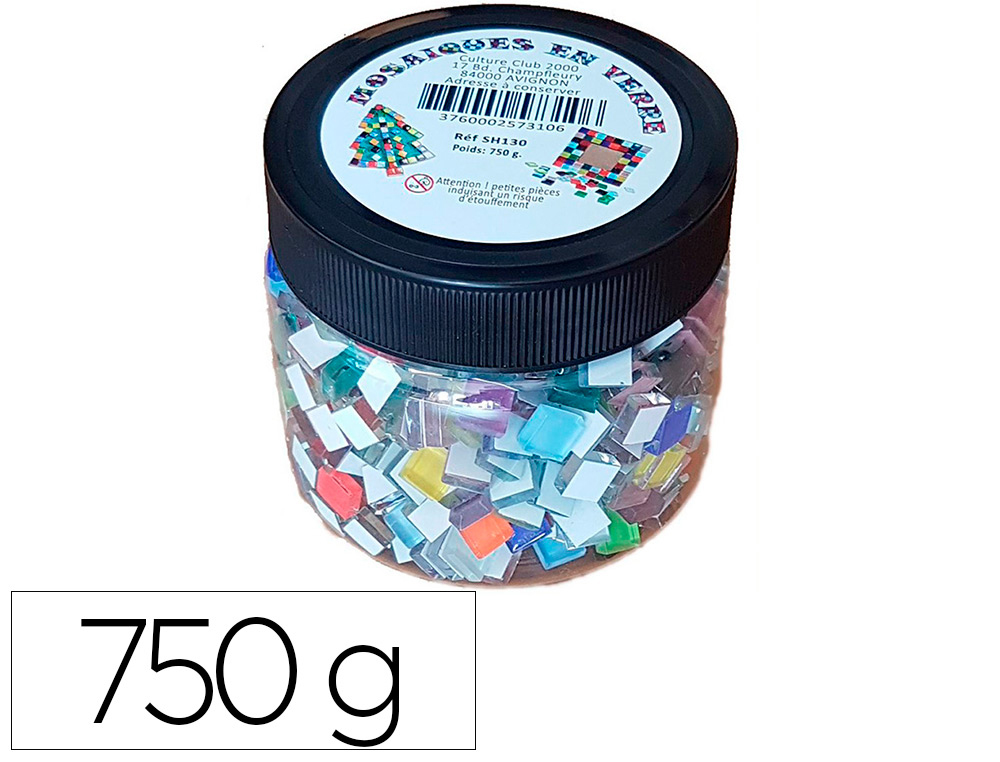 MOSAIQUE COLOREE EN VERRE CULTURE CLUB 1X1CM BORDS      ARRONDIS POT 750GR 840 PIECES 10 COULEURS