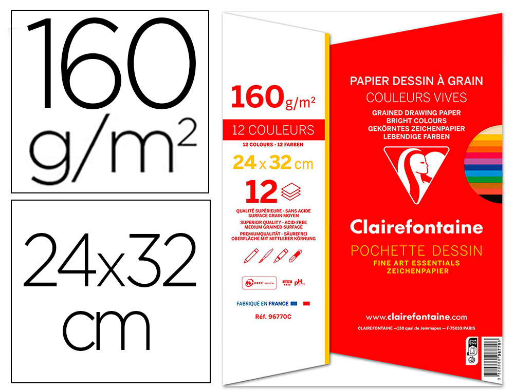 POCHETTE CLAIREFONTAINE ETIVAL COLOR 24X32 12F 160G   ASS VIF