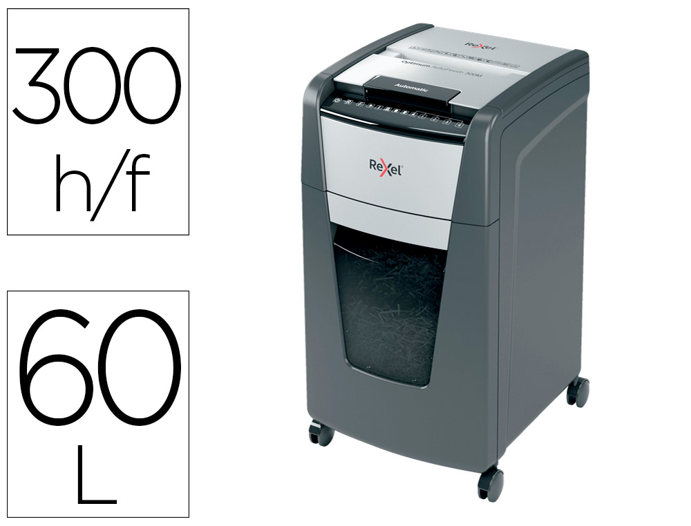 DESTRUCTEUR DE DOCUMENTS REXEL OPTIMUM AUTO+ COUPE     MICRO 300F CORBEILLE DE 60L
