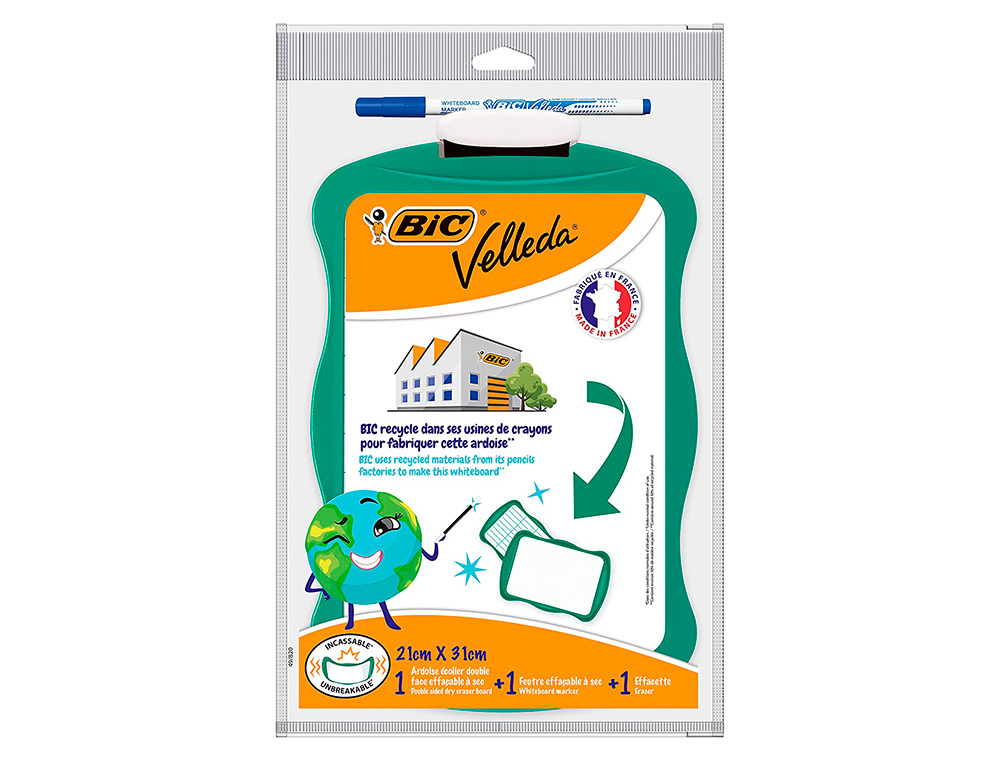 ARDOISE BIC VELLEDA DOUBLE FACE 21X31 1 FEUTRE FIN1721   BLEU 1 EFFACETTE