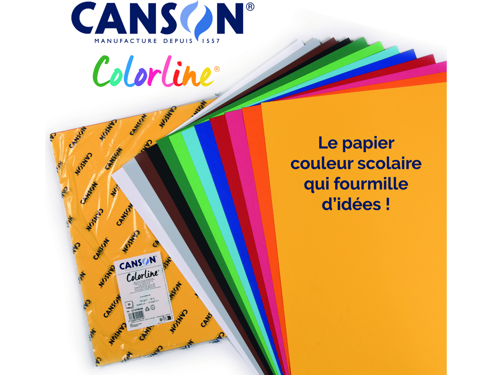 PAPIER DESSIN COLORLINE CANSON 1 FACE GRAINEE 1 FACE  LISSE 50X65 CM 150G COLORIS   ASSORTIS 25 FEUILLES