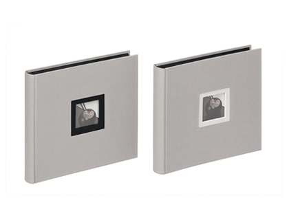 ALBUM PHOTOS WALTHER TENDANCE TISSU 50F 100 PHOTOS 10X15CM FEUILLETS NOIRS CRISTAL FENTRE PR-DCOUPE COLORIS GRIS