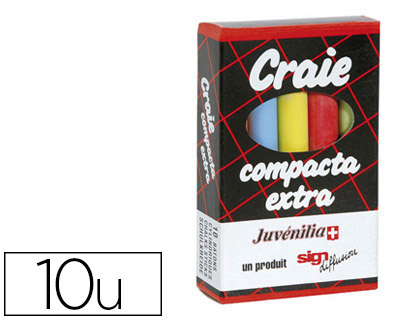CRAIE JUVENILIA COMPACTA L80MMX10MM SANS CRISSEMENT ANTI-POUSSIRE COLORIS ASSORTIS BOTE 10 UNITS