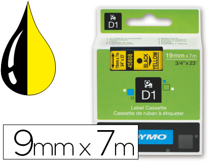 RUBAN TITREUSE DYMO D1 9MMX7M COLORIS IMPRESSION NOIR/JAUNE
