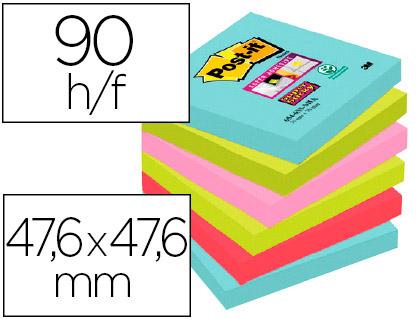 BLOC-NOTES POST-IT SUPER STICKY COULEUR CARNIVAL 47,6X47,6MM90 FEUILLES DHSIF RE         NFORC BLEU VERT ROSE 12 BLOCS