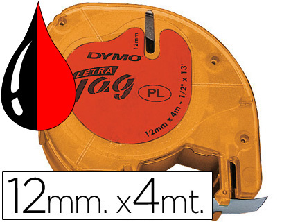 RUBAN TITREUSE DYMO LETRATAG SUPPORT POLYESTER 12X4MM COLORIS IMPRESSION NOIR/ROUGE