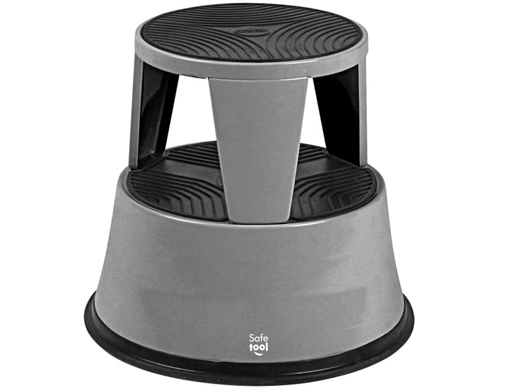 TABOURET SAFETOOL MTAL 3 ROUES PIVOTANTES ESCAMOTABLES 2 NIVEAUX ANTI-DRAPANT COLORIS GRIS