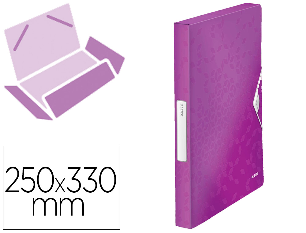 BOTE CLASSEMENT LEITZ WOW POLYPROPYLNE 250X330MM DOS 30MM FERMETURE LASTIQUE TIQUETTE COLORIS VIOLET