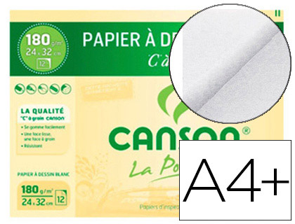 PAPIER DESSIN CANSON C  GRAIN CRAYON ENCRE GOUACHE FEUTRE 180G A4+ POCHETTE 12F