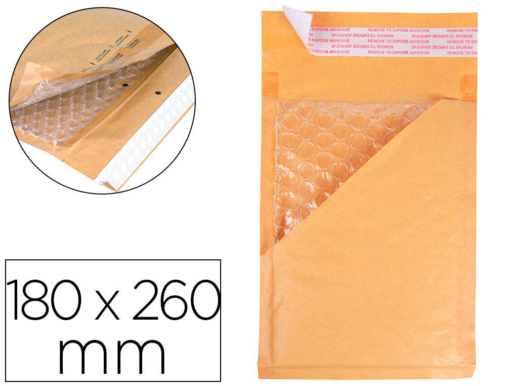 POCHETTE Q-CONNECT BULLES AIR 180X260MM 82G KRAFT MATELASS RABAT DROIT AUTO-ADHSIVE SANS FENTRE