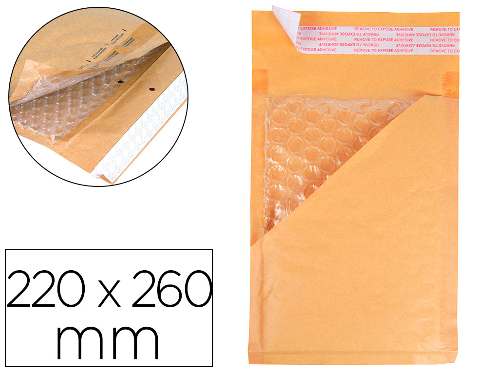POCHETTE Q-CONNECT BULLES AIR 220X260MM 82G KRAFT MATELASS RABAT DROIT AUTO-ADHSIVE SANS FENTRE