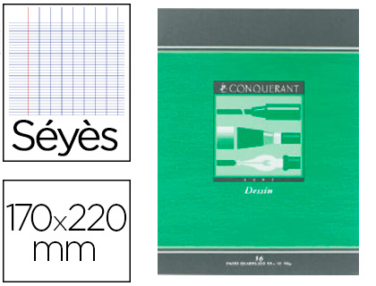 CAHIER DESSIN CONQURANT SEPT PIQU COUVERTURE OFFSET A5+ 17X22CM 16 PAGES UNIES 90G