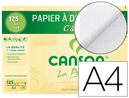 PAPIER DESSIN CANSON C  GRAIN CRAYON ENCRE GOUACHE FEUTRE 125G A4 POCHETTE 12F