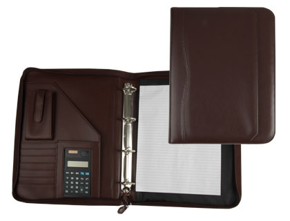 CONFRENCIER A4 CALCULATRICE PLASTIQUE FERMETURE CLAIR POCHETTE TLPHONE PORTABLE 4 ANNEAUX 40MM 35,5X26X1CM MARRON