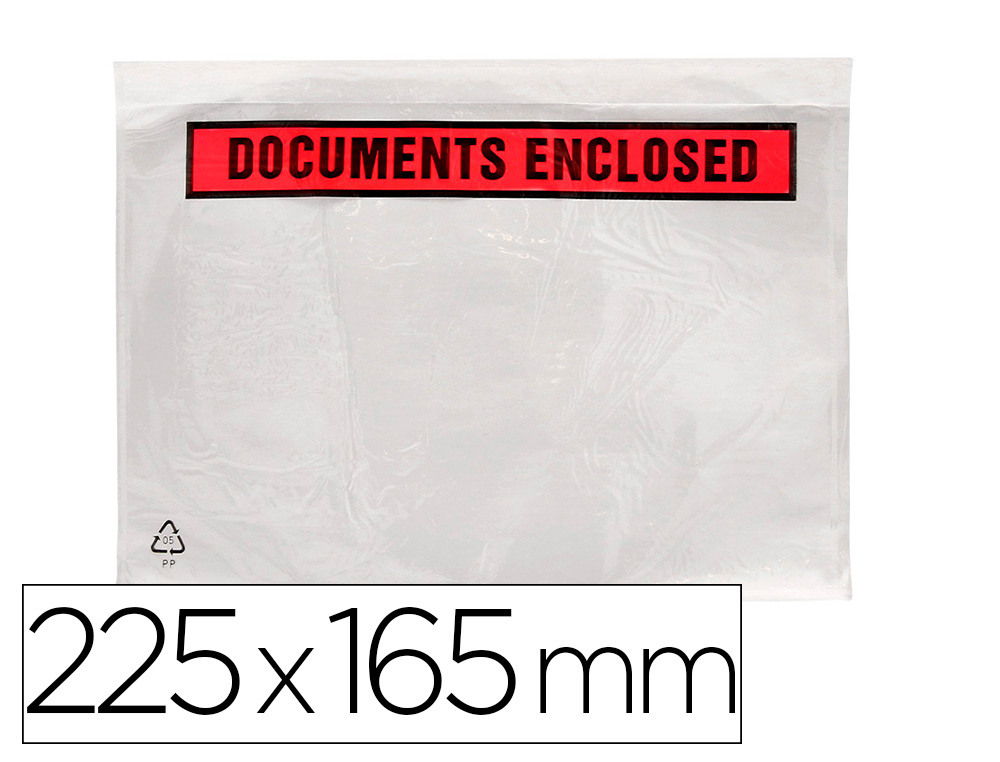 ENVELOPPE Q-CONNECT PORTE-DOCUMENTS TRANSPARENTE 225X165MM AUTO-ADHSIVE TEXTE ANGLAIS IMPRESSION NOIR/ROUGE BOTE 100U